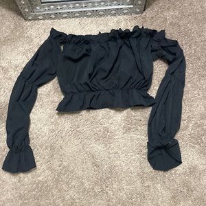 Black ruffle crop top